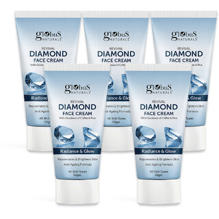Globus Naturals Revival Diamond Face Cream For Soft  Glowing Skin Even Tones Skin  Improves Skin Texture Non Sticky Cream Natural  Ayurvedic Formula 50gm Pack of 5
