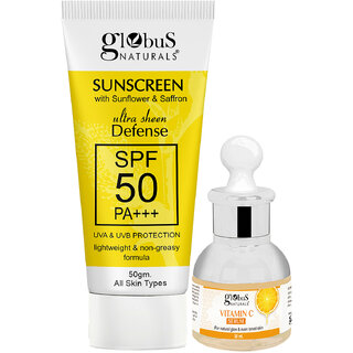 Globus Naturals Summer Sizzle Set of 2 - Sunscreen 50 gm & Vitamin C Face Serum 30 ml