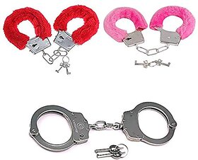 Kaku Fancy Dresses Kid's Hand Cuffs Phenovo Cop Sheriff Officer Handcuff Toy - Multicolour, Pack of 3