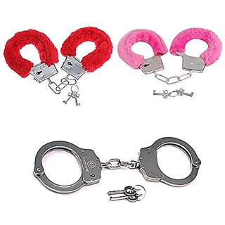 Kaku Fancy Dresses Kid's Hand Cuffs Phenovo Cop Sheriff Officer Handcuff Toy - Multicolour, Pack of 3