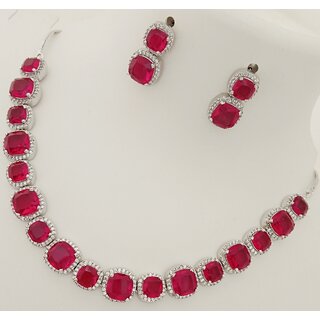 Premium Quality AAA CZ Red Stones Beautiful Jewellery Set