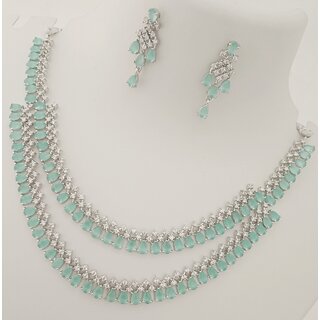 Premium Quality Mint Greeen AAA CZ Stones Beautiful 2 Line Jewellery Set