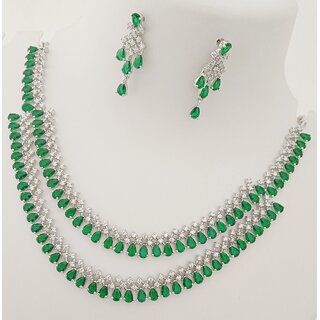 Premium Quality Emerald Green AAA CZ Stones Beautiful 2 Line Jewellery Set