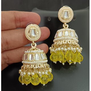 Medha Shankr Insipired Original QualityYellow Jhumki Earrings Set
