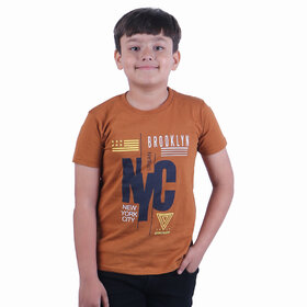 Kid Kupboard Cotton Boys T-Shirt, Brown, Half-Sleeves, 7-8 Years KIDS6317