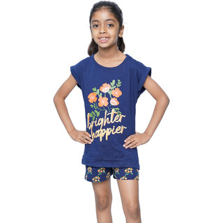 Kid Kupboard Cotton Girls T-Shirt and Short Set, Blue, Half-Sleeves, 7-8 Years KIDS6300