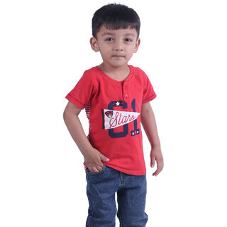 Kid Kupboard Cotton Baby Boys T-Shirt, Red, Half-Sleeves, 3-4 Years KIDS6302