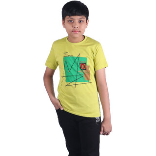 Kid Kupboard Cotton Boys T-Shirt, Yellow, Half-Sleeves, 7-8 Years KIDS6307