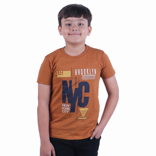 Kid Kupboard Cotton Boys T-Shirt, Brown, Half-Sleeves, 7-8 Years KIDS6317