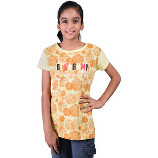 Kid Kupboard Cotton Girls T-Shirt, Yellow, Half-Sleeves, 8-9 Years KIDS6329