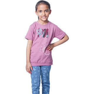 Kid Kupboard Cotton Girls T-Shirt, Purple, Half-Sleeves, 7-8 Years KIDS6336