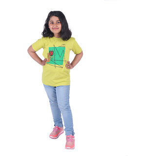 Kid Kupboard Cotton Girls T-Shirt, Yellow, Half-Sleeves, 7-8 Years KIDS6340