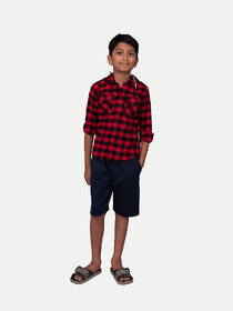 Boys Red & Black Check Hooded Yarndye shirt