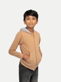 Boys Solid Camel Zipper Hoodies
