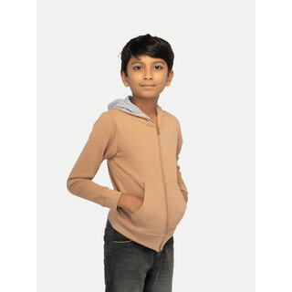 Boys Solid Camel Zipper Hoodies