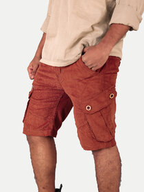 Men Brown Carduroy Cargo Cargo Shorts