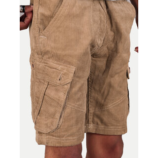 Men Beige Carduroy Cargo Cargo Shorts