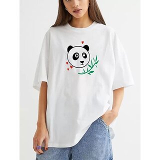 REVEXO Printed Cotton Blend White Color T-Shirt For Women