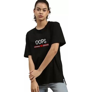 REVEXO Typography Cotton Blend Multicolor,White Color T-Shirt For Women