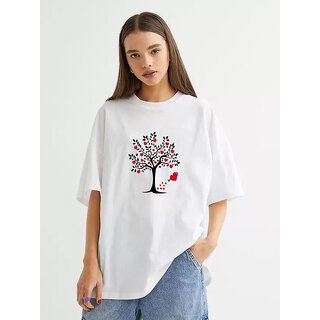 REVEXO Printed Cotton Blend Black Color T-Shirt For Women