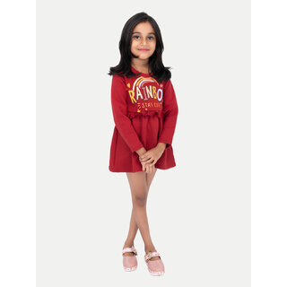 Girls Dark Red Printed Sweat Frock