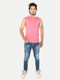 Mens Solid Onion Red Sleeveless Hoodies