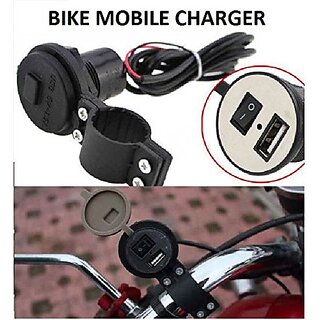 Usb 12V Charger With Switch For Bike Motorcsycle Scooty And Cars Silicone Waterproof Power Adapter Socket 5V-2A -Black Cellular Phones.