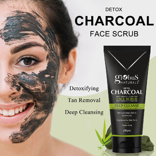 Globus Naturals Detox Charcoal Face Scrub For Exfoliates skin unclogs pores removes dirt  impurities 100 gm
