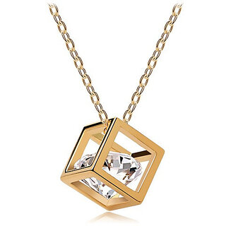 Cubic Square with Crystal inside Gold Plated Necklace