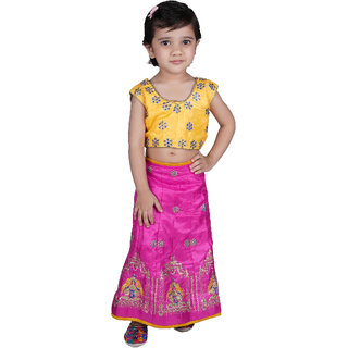 Kid Kupboard Cotton Baby Girls Ghagra Choli Set, Yellow and Pink, Sleeveless, 4-5 Years KIDS6363