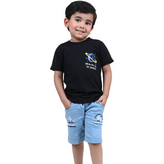 Kid Kupboard Cotton Boys T-Shirt, Black, Half-Sleeves, 6-7 Years KIDS6376