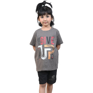 Kid Kupboard Cotton Girls T-Shirt, Grey, Half-Sleeves, 6-7 Years KIDS6380