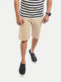 Men Solid Beige Slim Fit Casual Shorts.