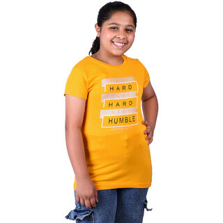 Kid Kupboard Cotton Girls T-Shirt, Yellow, Half-Sleeves, 7-8 Years KIDS6384