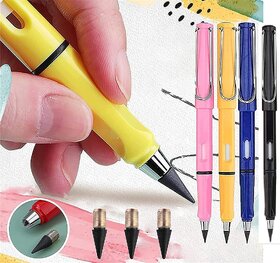 Inkless Pencil Reusable Everlasting Pencil Eraser Colorful Forever Metal Writing Pens Graphite Nib Triangle Golf 2 Pcs