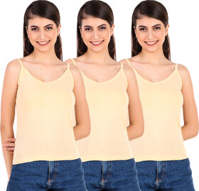 Mrd Designer Hub Solid Beige Cotton Camisole (Pack of 3)