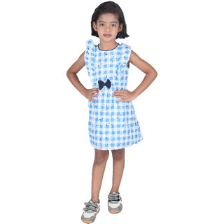 Kid Kupboard Cotton Girls A-Line Frock, Light Blue, 6-7 Years KIDS6414