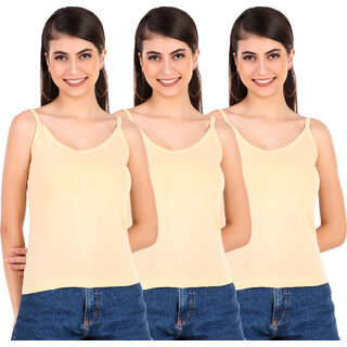 Mrd Designer Hub Solid Beige Cotton Camisole (Pack of 3)