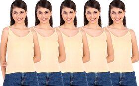 Mrd Designer Hub Solid Beige Cotton Camisole (Pack of 5)