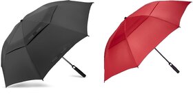 Samurai J.Calli Double Vented Canopy UV Protection Sun Rain Umbrella, Windproof, Lightweight, Black  Red, Combo