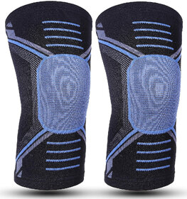 Eastern Club 1 Pair Knee cap Compression Support for Gym Running Cycling Sports Jogging Workout Pain Relief (Material: Nylon & Spandex, Color:Blue, Black)