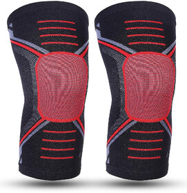Eastern Club 1 Pair Knee cap Compression Support for Gym Running Cycling Sports Jogging Workout Pain Relief (Material: Nylon & Spandex, Color:Red, Black)