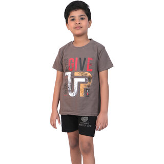 Kid Kupboard Cotton Boys T-Shirt, Grey, Half-Sleeves, 6-7 Years KIDS6418