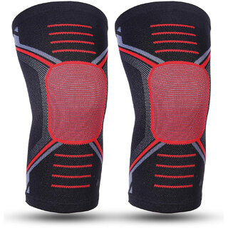 Eastern Club 1 Pair Knee cap Compression Support for Gym Running Cycling Sports Jogging Workout Pain Relief (Material: Nylon & Spandex, Color:Red, Black)