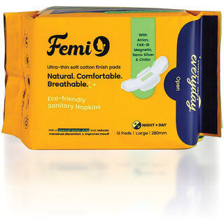 FEMI9 Comfortable Cotton Sanitary Pads  Gel Lock Protection  (280 - 12Pads  Anion Pads  Soft  Rash Free Pads