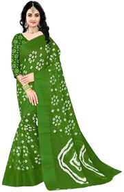 Green Colour Cotton Bandhani Printed Saree
