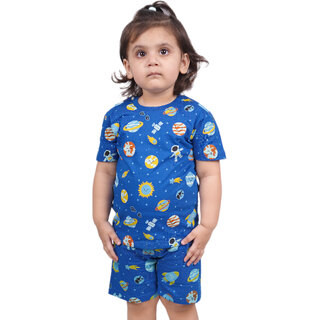 Kid Kupboard Cotton Baby Girls T-Shirt and Short, Blue, Half-Sleeves, 3-4 Years KIDS6421