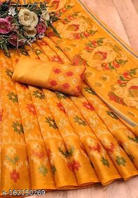 Yellow Colour Cotton Printed saree With Blouse Piece
