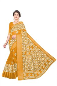 Yellow Colour Ethnic Modif Printed Cotton Saree With Blouse Piece