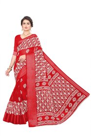 Red Colour Ethnic Modif Printed Cotton Saree With Blouse Piece